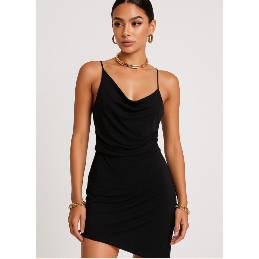 Women's Diane Von Furstenberg Black Asymmetrical dress with rouching Size 4